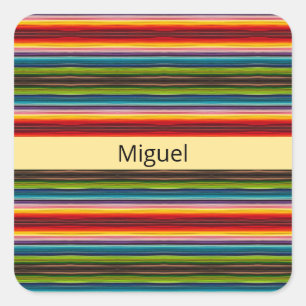 Boho Mexican Serape Stripes Custom Name Square Sticker