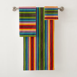 Boho Mexican Serape Stripes Psychedelic Bath Towel Set