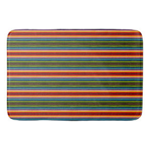 Boho Mexican Serape Stripes Psychedelic Boho Bath Mat