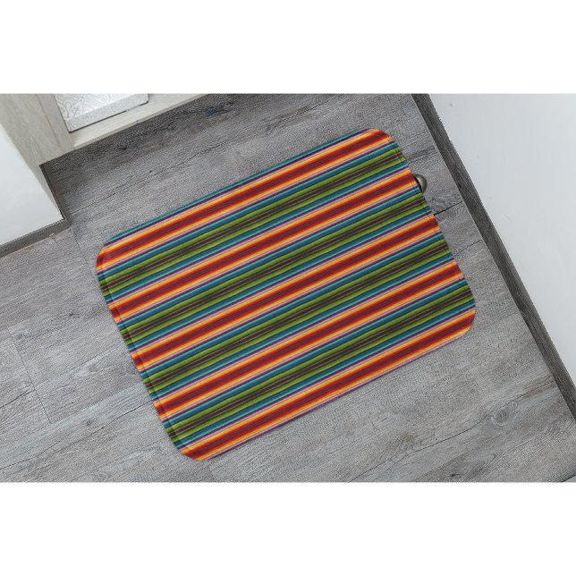Boho Mexican Serape Stripes | Psychedelic Boho Bath Mat (Creator Uploaded)