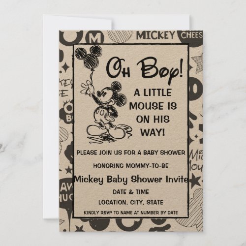 Boho Mickey Mouse Baby Boy Shower Invitation