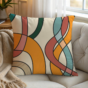 Boho Mid Century Abstract Earth Tone Warm Neutral Throw Pillow