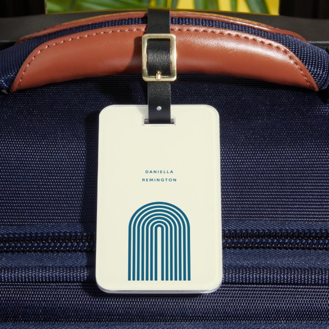 Boho Mid Century Blue Arch Line Luggage Tag (Front Insitu 2)