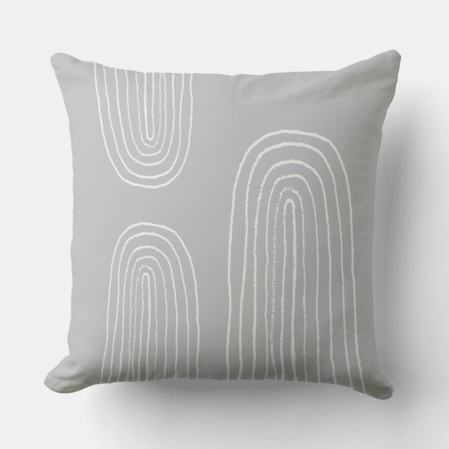 Boho Mid Century Chic Rainbow Gray Outdoor Pillow (Front)