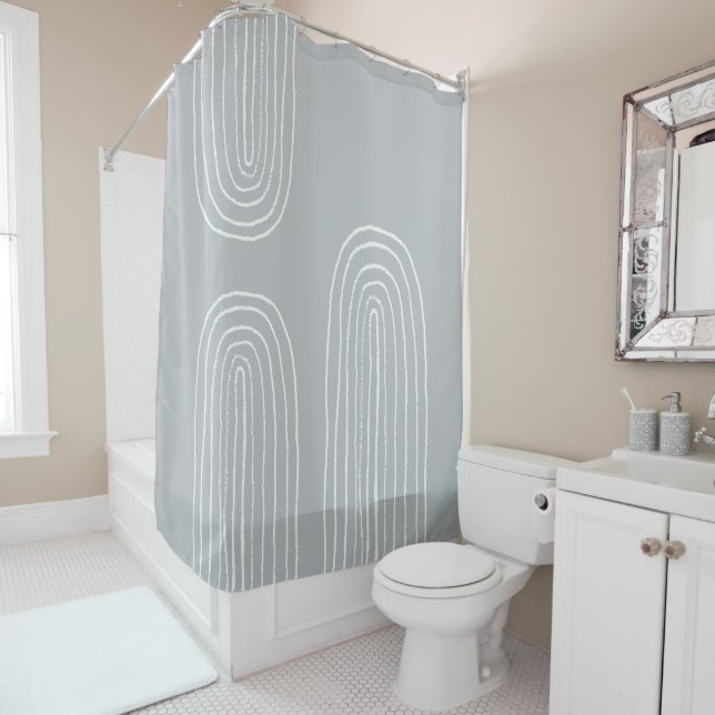 Boho Mid Century Light Blue Shower Curtain (In Situ)