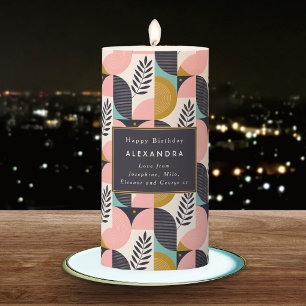 Boho Mid Century Modern Geometric Birthday Pillar Candle