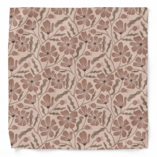 Boho Mid Century Modern Mocha Mousse Flowers Bandana