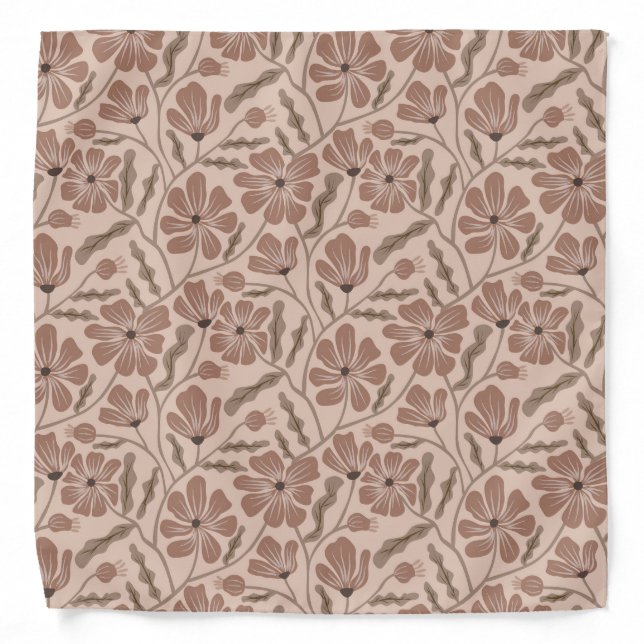 Boho Mid Century Modern Mocha Mousse Flowers Bandana (Front)