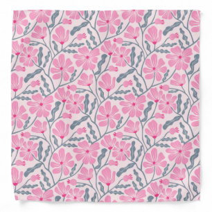 Boho Mid Century Modern Pink Flowers Bandana