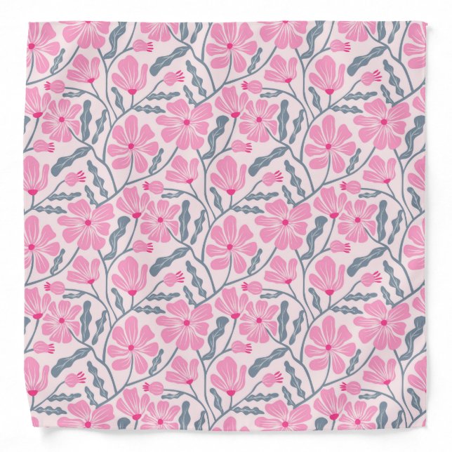 Boho Mid Century Modern Pink Flowers Bandana (Front)