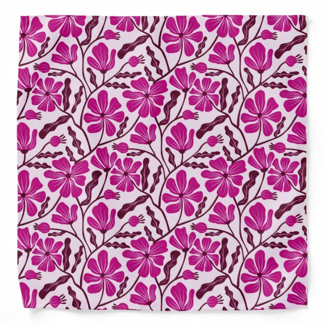 Boho Mid Century Modern Purple Flowers Bandana (Front)