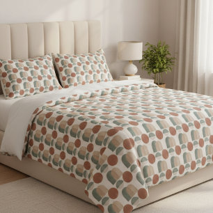 Boho Mid-Century Modern Terracotta & Sage Green Duvet Cover