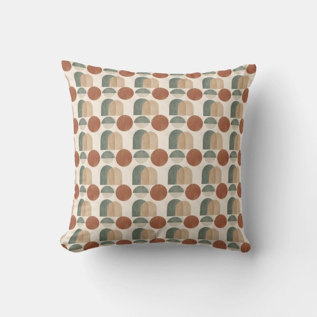 Boho Mid-Century Modern Terracotta & Sage Green Throw Pillow (Front)