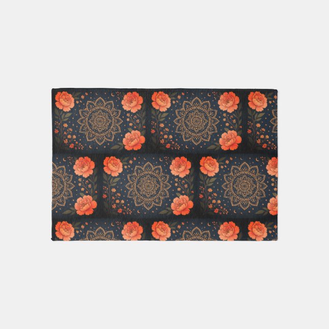 Boho Midnight Bloom Rug (Front)