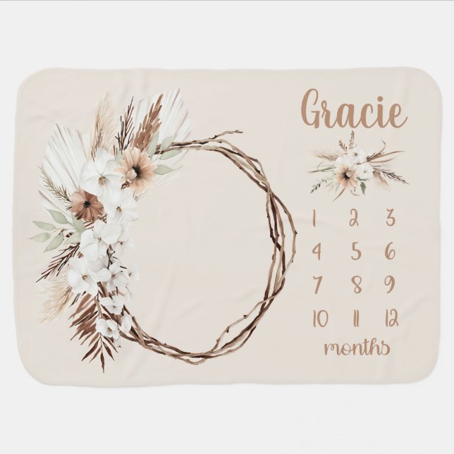 Boho Milestone Blanket Girl - Month Blanket-Person (Horizontal)