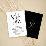 Boho Minimal Black And White Leaf Monogram Wedding Invitation at Zazzle