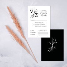 Boho Minimal Black and White Leaf Monogram Wedding