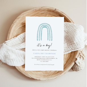 Boho Minimal Blue Rainbow Baby Shower Invitation