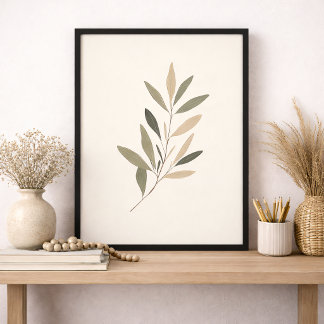 Boho Minimal Botanical Leaf Neutral Green Beige Canvas Print