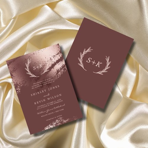 Boho minimal Elegance Leaf monogram Rustic Wedding Invitation
