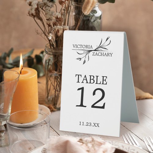 Boho Minimal Leaf Monogram Wedding Table Numbers Table Tent Sign