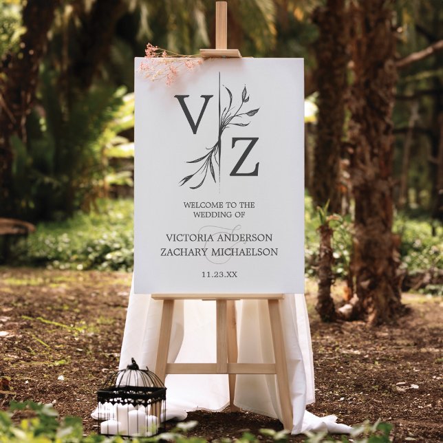 Boho Minimal Leaf Monogram Wedding Welcome Sign (Creator Uploaded)