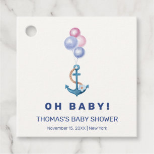 Boho Minimal Nautical Anchor Balloon Baby Shower Favor Tags