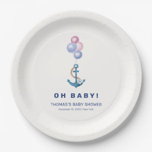 Boho Minimal Nautical Anchor Balloon Baby Shower  Paper Plates