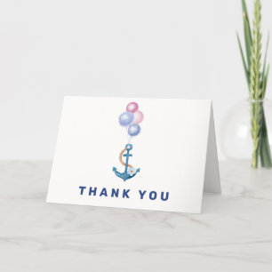 Boho Minimal Nautical Anchor Balloon Baby Shower  Thank You Card