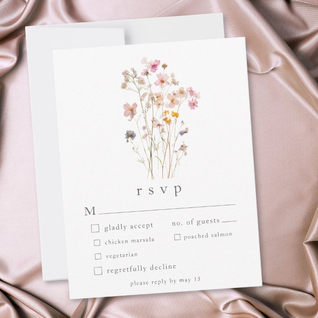 Boho Minimal Pressed Wildflower Botanical Wedding RSVP Card (Boho Minimal Pressed Wildflower Botanical Wedding RSVP Card)