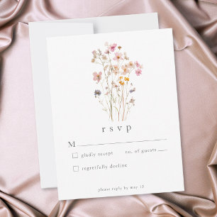 Boho Minimal Pressed Wildflower Botanical Wedding RSVP Card