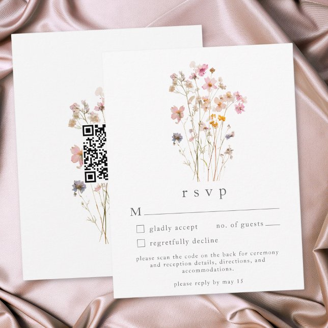 Boho Minimal Pressed Wildflower Botanical Wedding RSVP Card (Boho Minimal Pressed Wildflower Botanical Wedding RSVP Card)
