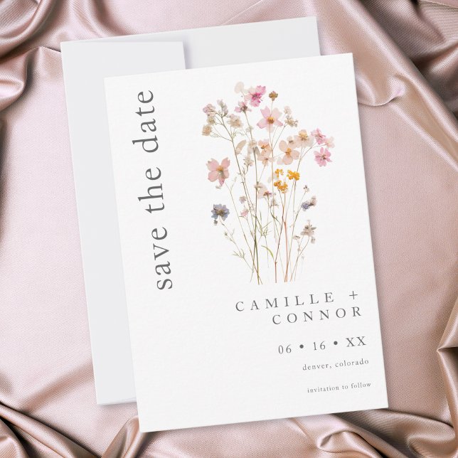 Boho Minimal Pressed Wildflower Botanical Wedding Save The Date (Boho Minimal Pressed Wildflower Botanical Wedding Save The Date)