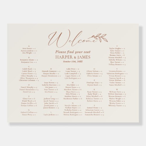 Boho Minimal Wedding Alphabetical Seating Chart  Foam Board