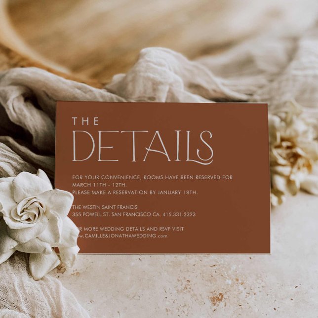 Boho Minimal Wedding Details Enclosure Card (Terracotta Boho Wedding Details Card)