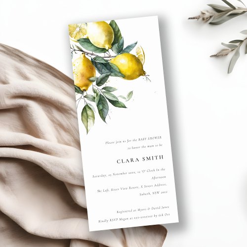 Boho Minimal Yellow Lemon Garden Baby Shower Invitation