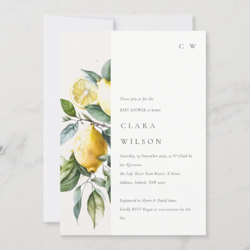 Boho Minimal Yellow Lemon Garden Baby Shower Invitation