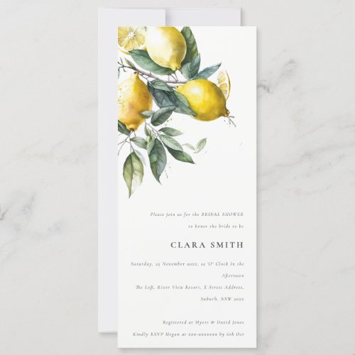 Boho Minimal Yellow Lemon Garden Bridal Shower Invitation