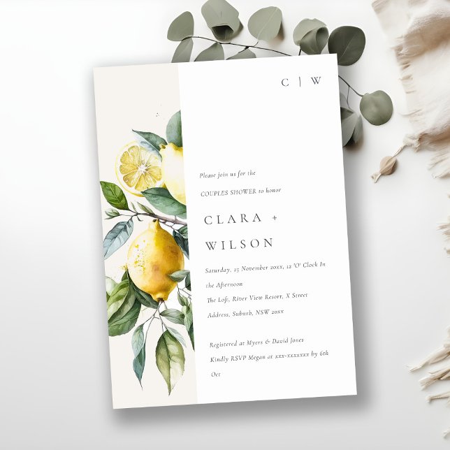 Boho Minimal Yellow Lemon Garden Couples Shower Invitation (Creator Uploaded)