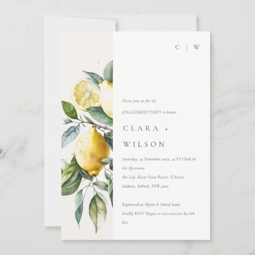 Boho Minimal Yellow Lemon Garden Engagement Invitation