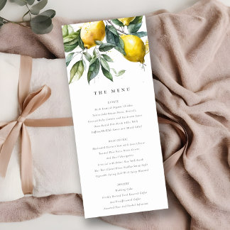 Boho Minimal Yellow Lemon Garden Wedding Menu Card