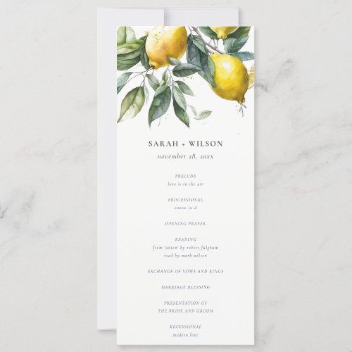 Boho Minimal Yellow Lemon Garden Wedding Program