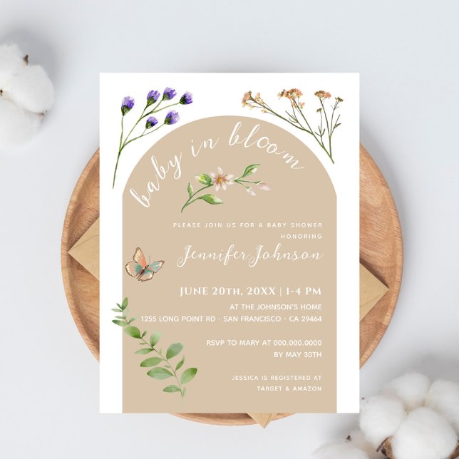 Boho Minimalist Baby In Bloom Floral Baby Shower Postcard (Creator Uploaded)