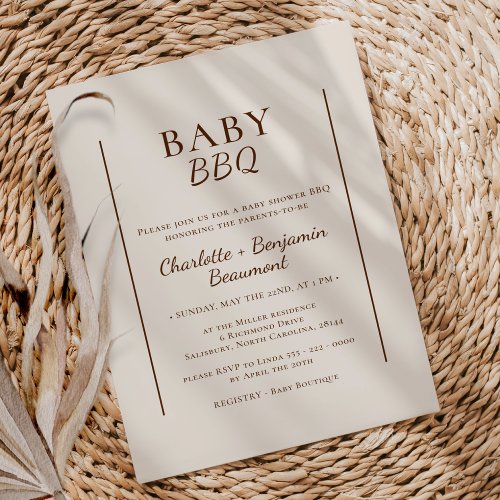Boho Minimalist Beige Baby BBQ Baby Shower Invitation