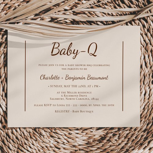 Boho Minimalist Beige Baby_Q BBQ Baby Shower Invitation