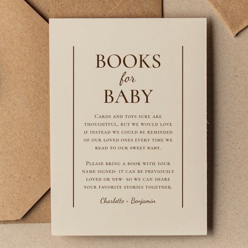 Boho Minimalist Beige Baby Shower Books For Baby Enclosure Card