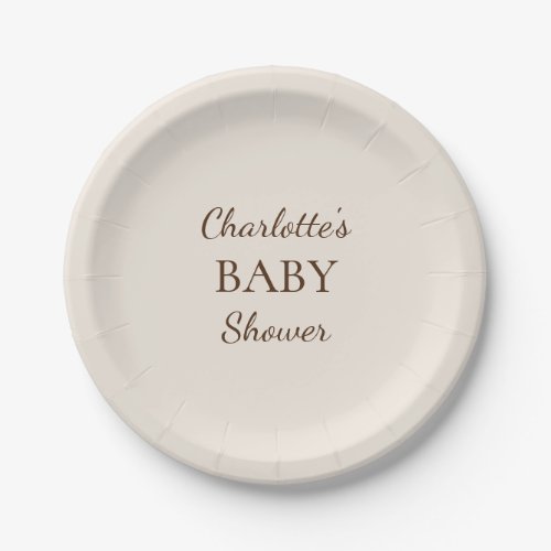 Boho Minimalist Beige Baby Shower Paper Plates
