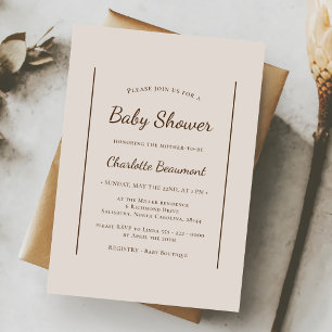Boho Minimalist Beige Gender Neutral Baby Shower Invitation