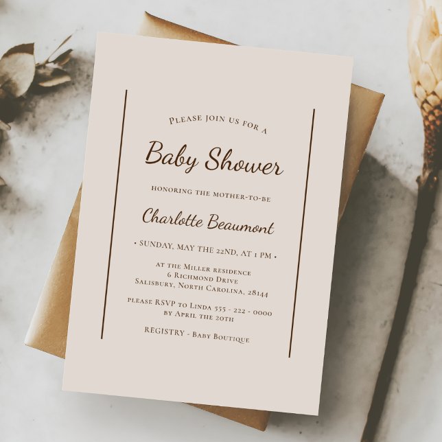 Boho Minimalist Beige Gender Neutral Baby Shower Invitation (Creator Uploaded)