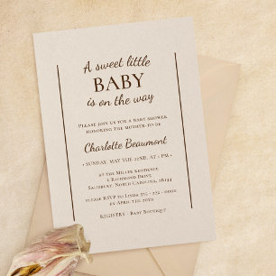 Boho Minimalist Beige Sweet Little Baby Shower Invitation